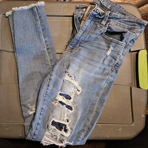 American Eagle Outfitters Women's Light Blue Distressed Jeggings